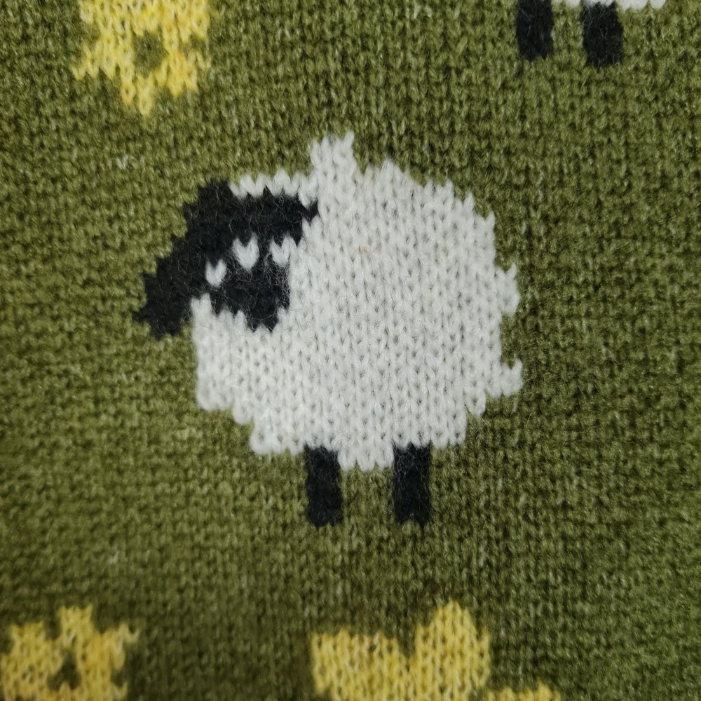 Zara Sweater Womens Medium Green Sheep Floral Graphic Knit Pullover Kawaii - Picture 9 of 16